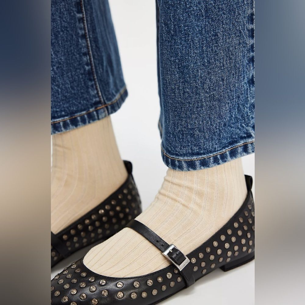 FREE PEOPLE TWIGGY STUDDED Ballet Flats / Black - Picture 2 of 4